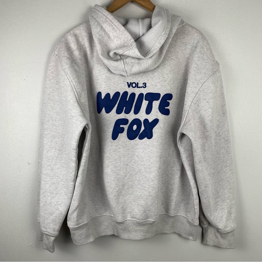 White Fox Boutique Gray Hoodie with Blue Print